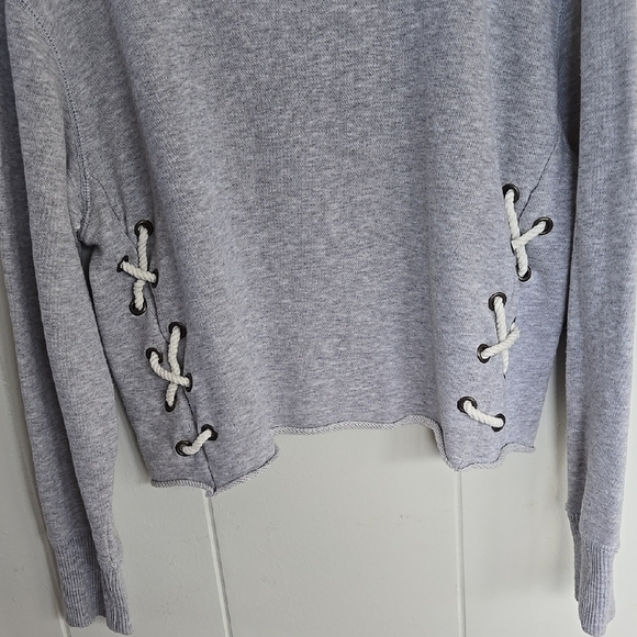 Aerie Light Gray Lace-Up Sweatshirt Size XS - Picture 5 of 7